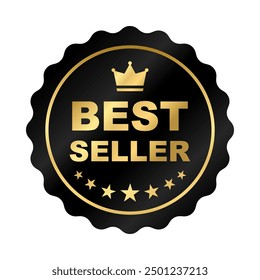 Best seller sticker label, Black badge Golden Text with Stars and Golden crown Decoration vector isolated ,Premium Quality product, for use to book cover label or your product the Best