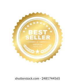Best seller sticker label, gold badge with Stars and laurel wreath Decoration vector isolated Premium Quality text product, for use to book cover label or your product the Best