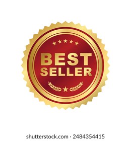 Best seller sticker label ,gold and red badge and red with Stars and laurel wreath Decoration vector isolated Premium Quality text product, book cover label or your product the Best Premium Quality