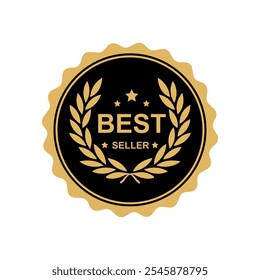 Best seller sticker label. gold black badge shiny Stars and laurel wreath Decoration vector. Premium Quality text product.