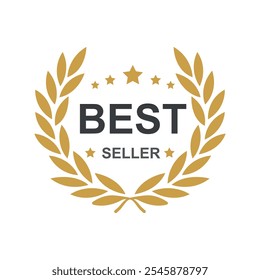 Best seller sticker label. gold black badge shiny Stars and laurel wreath Decoration vector. Premium Quality text product.