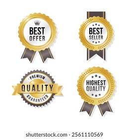 Best seller sticker label, gold black badge shiny Stars and Decoration vector isolated Premium Quality text product, for use to book cover label or your product the Best Set.Eps 10