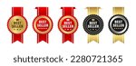 Best seller sticker label set with medal gold and red ribbon isolated fit for mark best seller product, book cover label