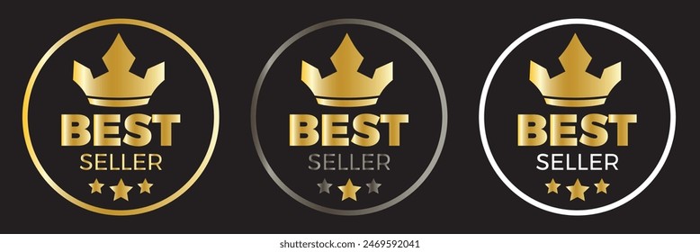 Best seller sticker label set with medal gold gradient. Luxury best seller award badges collection isolated for mark best seller product. 11:11