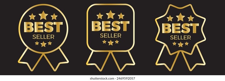 Best seller sticker label set with medal gold gradient. Luxury best seller award badges collection isolated for mark best seller product. 11:11