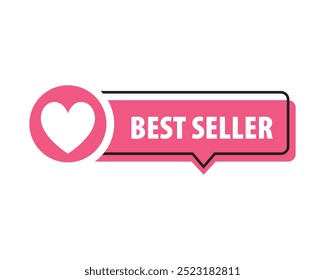 Etiqueta del best seller con el símbolo del amor para el Vector de la promoción. Etiqueta, símbolo, promoción, venta, mejor, amor, icono. Puede utilizar para la infografía, el Anuncio, el cartel, el Diseño web. Aislado sobre fondo blanco.