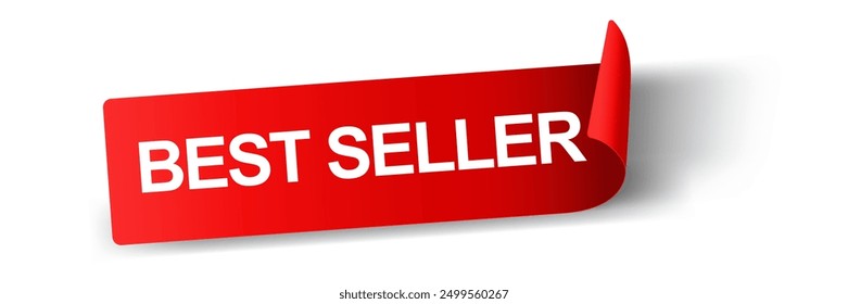 Best Seller Tag, Red Banner Aufkleber rund rechteckige Papierlocke, Ribbon Sale Badge Symbol Vektordesign für Sie Business Website einzeln auf weißem Hintergrund