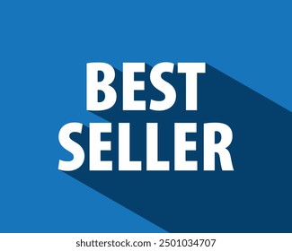 Best seller text with shadow. Sale, label, text, symbol, banner, shadow, sign, best, seller, business brand. Can use for banner, web design, poster. Vector isolated on blue background. 