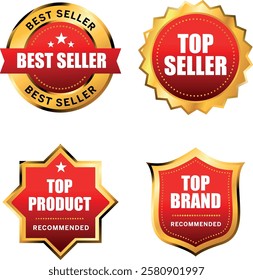 Best Seller Top Seller Top Product Top Brand Tag, banner logo badge. Sale promotion, shopping discounts offer store goods price tags templates. Red ribbons, glossy fabric