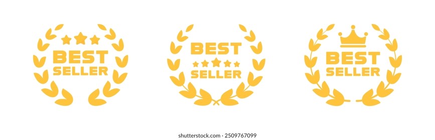 Conjunto de logotipo de insignia de Vector de best seller. Etiquetas de best seller. Conjunto de best seller, insignias de productos de calidad premium.