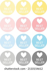 Best Seller vector stamp sticker icon logo label flat design cute flyer decoration advertising sale promotion packaging product shop menu set isolated multiple shades of pink, blue, yellow, gray grey