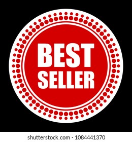 Best seller word on circle badge vector. Minimalist style, simple design, red and white color.