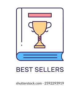 Best Sellers – Book with a Trophy Representing Popular and Highly Rated Books with Editable Stroke