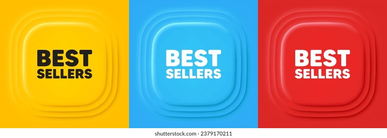 Best sellers tag. Neumorphic offer banners. Special offer price sign. Advertising discounts symbol. Best sellers podium background. Product infographics. Vector