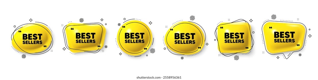 Best sellers tag. Speech bubble 3d icons set. Special offer price sign. Advertising discounts symbol. Best sellers chat talk message. Speech bubble banners with comma. Text balloons. Vector