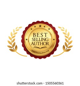 Best Selling Author Logo And Stamp In Golden Vector