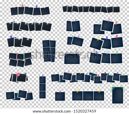 Best selling photo frames mega set . Empty foto mockup glued with color tape . Realistic templates. Vector illustration.