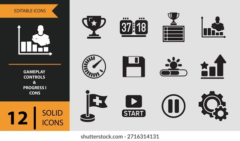 BEST SEO iconos de control de juego sólidos establecidos para el progreso del juego niveles arriba logros puntuación de la tabla de clasificación y sistemas de Estadísticas del jugador