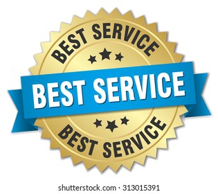 Best Service 3d Gold Badge With Blue Ribbon