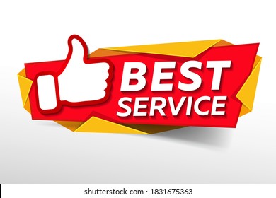 Best Service. Banner With Thumbs Up Icon 
