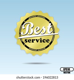 Best service guarantee golden label and sticker on blue sky background - Vector.