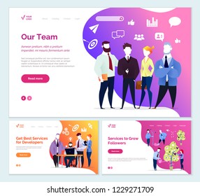 Best services developers services to grow followers vector. People working in team, increasing of profiles viewed, workers with tree. Start up of project