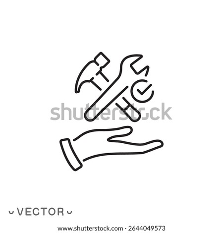best services icon, technical assistance, repair services, technical support, warranty service concept, thin line symbol isolated on white background, editable stroke eps 10 vector illustration