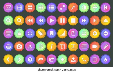 Best set of 50 hi-quality mobile or web metallic style vector buttons with icons. Can be used in applications