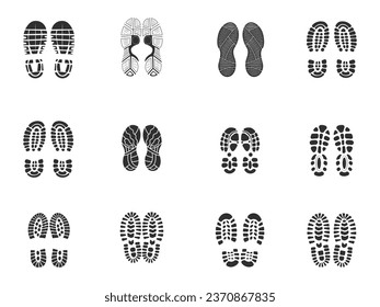 Best Set Of Collection Shoe Prints Illustrations Vector Clip Art. Footprint Black Color With White Background. shoe foot silhouette isolated human shoe clip Art, tracing, human Shoe Prints mark, boot