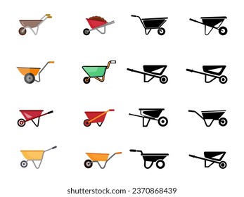 Best Set Of Wheel Barrowcart Illustraton Tool Vector Clip Art Collection. 3d Outline Worker Barrowcart Element Element And Silhouette Art, Supply Barrowcart. Ground Empty Transport Vector Set.