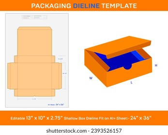 Best Shallow box, Dieline Template, 13x10x2.75 inch, 