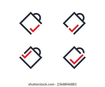 Best Shop Bag Check Mark Logo Set Concept sign icon symbol Element Design. Tick, Best Shop Logotype. Vector illustration template