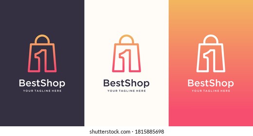 Best Shop Logo designs Template, bag combined with number one.