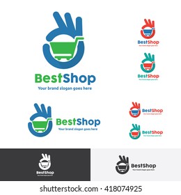 Best Shop Logo, OK Hand Gesture with shopping Cart