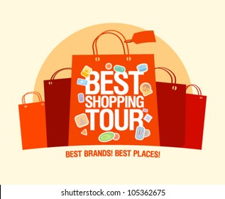 Best shopping tour design template with paper bags.