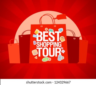 Best shopping tour design template with paper bags.