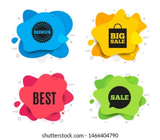 Best sign. Liquid shape, various colors. Special offer Sale sign. Advertising Discounts symbol. Geometric vector banner. Best text. Gradient shape badge. Vector