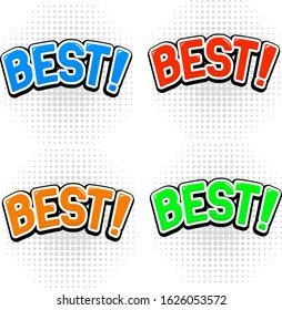 BEST signs in comic book style. Colored set. Vector illustration