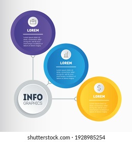 Best for slideshow or diagram with three options. Example of infographics - how to make your business structured. Infographic of technology or education process. Investor presentation with 3 steps.