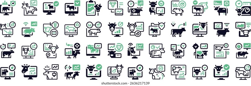 Best Smart farming livestock icon in line design. Smart, farming, livestock, agriculture, animals, monitoring, Lot on white background vector. Smart farming livestock editable stroke icon