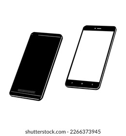 The best Smartphone in black white icon, vector illustration in trendy style. Popular simple icon of modern android phone front and back view. Suitable for many design purposes.