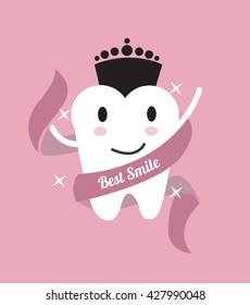 Best smile. tooth with a crown. flat design illustration. vector