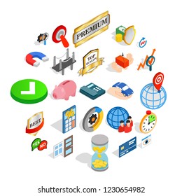 Best solution icons set. Isometric set of 25 best solution vector icons for web isolated on white background