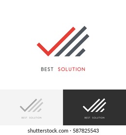 Best Solution Logo - Hand With Check Mark Or Tick Symbol. Business, Success And Partnership Vector Icon.