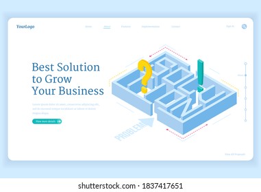 Best solutions for business grow isometric landing page with maze and question or exclamation marks inside, labyrinth challenge, aim achievement strategy, professional problem solve, 3d web banner - Powered by Shutterstock - Get 15% off with code: PIKWIZARD15