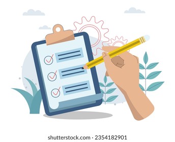 Best standard check and reports performance review, Quality control or certified approval, complete checklist, Performance appraisals, Hand with standard document. Vector design illustration.