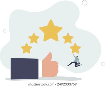 Best star rating, high quality product or good quality service, excellence customer feedback, user experience or five stars ranking concept.flat design.illustration with people.