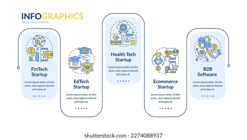 Infografik-Vorlage für die besten Startup-Industrien-Rechteck. IT-Finanzierung. Visualisierung von Daten in 5 Schritten. Bearbeitbare Timeline-Info-Diagramm. Workflow-Layout mit Zeilensymbole. Verwendete "Lato-Fett"-Schriftarten