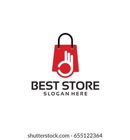 Best Store Logo Template with Hand Gesture vector illustration