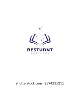 Mejor estudiante con vector de logotipo de libro. Concepto de diseño de plantillas de logotipo educativo, progreso de los estudiantes y éxito en el aprendizaje.